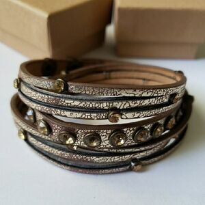 ❗5/$10❗  Brown and Gold Studded Leather Bracelet